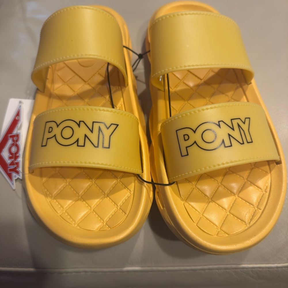 Pony Bright Yellow Double-Strap Women’s Slide Sandals size 7